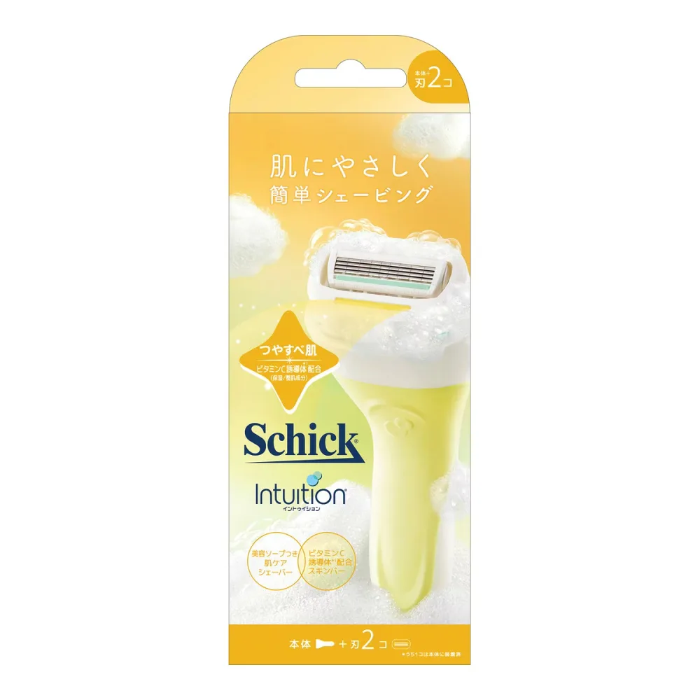 【送料込・まとめ買い×4個セット】シック イントゥイション つやすべ肌 ホルダー (本体+刃2コ) カミソリ
