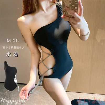 Swimsuit, One Piece, Women's Bikini, All-in-one, Plain, Stylish, Cute, Stylish, Back Showing, Openwork, Beautiful Line, Body Coverage, Beach, Sea Bathing, Hot Spring, Sexy