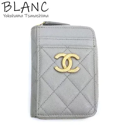 シャネル ジップコインパース フラグメントケース キャビアスキン グレー ゴールド金具 AP2966 CHANEL 横浜BLANC【中古】