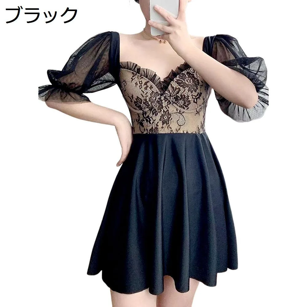 【20%OFFクーポン付き】レディース 水着 ワンピース 体型 カバー 可愛い おしゃれ ハイウエスト セクシー 温泉 海水浴 水泳 ビーチウェア 暑さ対策 着痩せ 水陸両用 お腹カバー 体型隠し ブラック L