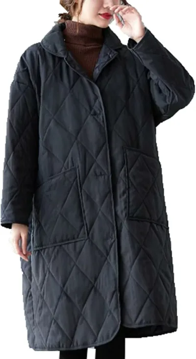 【20%OFFクーポン付き】ロングコート レディース キルティングジャケット ダウンジャケット ターンダウンカラー 中綿ジャケット キルティングアウター トレンチ風 ライトアウター 防寒 体型カバー 秋冬 大きめ カジュアル M