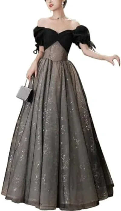 【20%OFFクーポン付き】レディース パーティー ドレス ワンピース ロングドレス イブニングドレス ゴージャス オフショルダー フォーマル エレガント Vネック スパンコール 演奏会 発表会 卒業式 パーティー