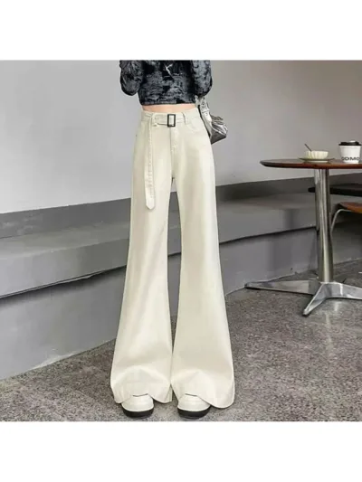 【20%OFFクーポン付き】【ベルト付き】デニムパンツ レディース ブーツカット ジーンズ ワイドパンツ ベルボトム ハイウエスト ジーパン ボトムス ズボン ロングパンツ 脚長効果 美脚 細見え 着痩せ 体型カバー ゆったり 楽ちん カジュアル Y