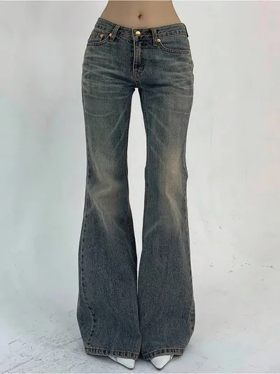 【20%OFFクーポン付き】【ヴィンテージ風】デニム パンツ レディース ジーンズ ジーパン ローライズ フレアパンツ ブーツカット ベルボトム ストレッチ 伸縮 ウォッシュ加工 ユーズド感 ロング丈 ズボン 美脚 脚長 スリム タイト 着痩せ 細見