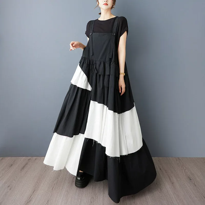 【20%OFFクーポン付き】ジャンパースカート サロペットスカート レディース ワンピース ロング ティアード フリル Aライン モード系 個性的 ゆったり 体型カバー 春 夏 秋 大人 お洒落