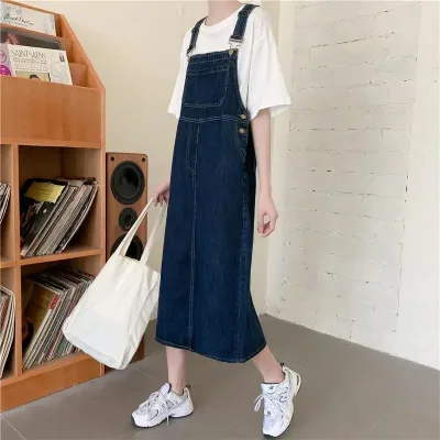 【20%OFFクーポン付き】ジャンパースカート レディース デニム サロペット スカート ロング丈 デニムワンピース 大人 カジュアル おしゃれ 春 夏 秋 Aライン 体型カバー ゆったり ポケット付き 普段着 通学 20代 3