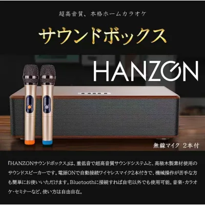 HANZONサウンドボックス カラオケセット 家庭用 マイク ワイヤレスカラオケマイクセット ハンゾン カラオケマイク ワイヤレスマイク Bluetooth 練習 カラオケ ヒトカラ 高音質 無線マイク