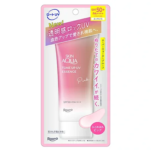【4個セット】 ロート製薬 スキンアクア トーンアップUVエッセンス 【ピンク】 70g 日焼け止め SPF50+/PA++++/UV耐水性 スーパーウォータープルーフ パラベンフリー アルコールフリー 紫外線 ダメージ うるおい お取り寄せ OY