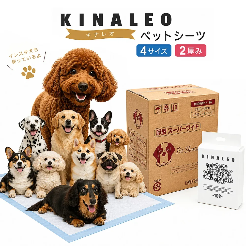 4つのサイズと2つの厚み 選べる キナレオ 犬用 トイレシート 薄型レギュラー800枚/薄型ワイド400枚/薄型 スーパーワイド 200枚/厚型レギュラー400枚/厚型ワイド200枚/厚型 スーパーワイド 104枚 ペットシーツ ワイド /ウルトラワイド/