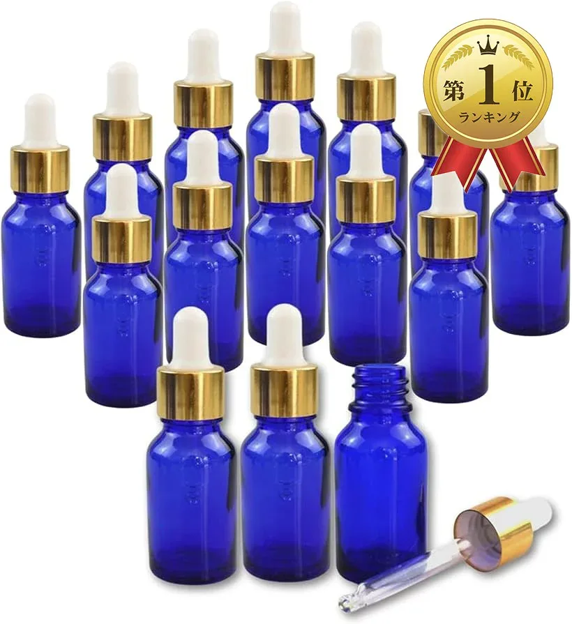 【楽天ランキング1位入賞】遮光瓶 30ml アロマ用遮光瓶 アロマ保存容器 ガラス製 スポイト付き遮光瓶 アロマ用ドロッパー付き遮光瓶 ブルー 15本 (ブルー, 30ml)