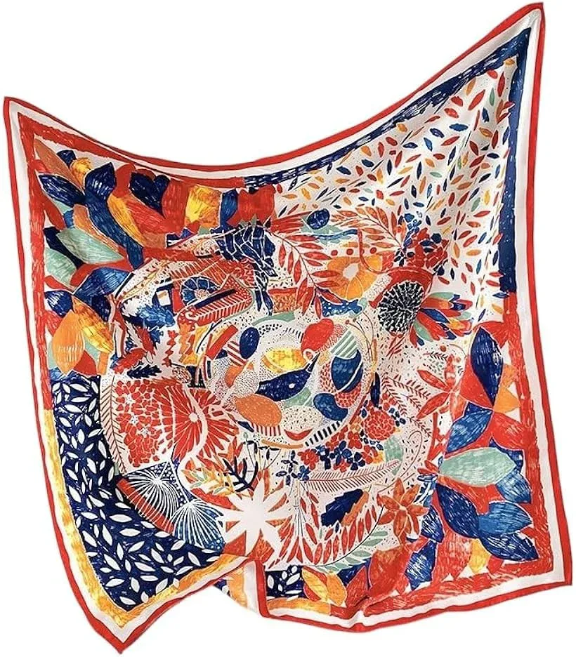 大判 きれいめ シルク調 スカーフ レディス バンダナ プレゼント 70x70cm 大判バンダナ レディース (レッド アート)