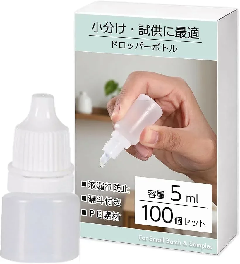 ドロッパーボトル 詰め替え 液体 小分け スポイト 点眼 容器 プラスチック 漏斗付き (クリア, 5ml 100個)