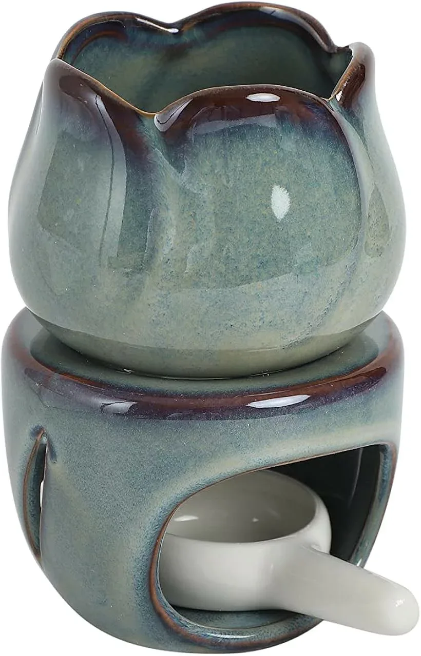 アロマポット アロマバーナー アロマキャンドル 陶器 アロマ炉 アロマディフューザー ホルダー インテリア 飾り おしゃれ 癒し効果 ストレス解消 (グリーン)