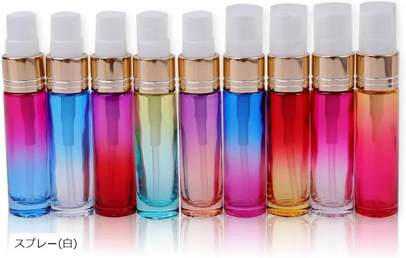 アウプル アロマボトル 10ml 9本セット カラフル ロール オン ガラスアロマ瓶 スチールボール瓶 オイル 用 (スプレー(白))