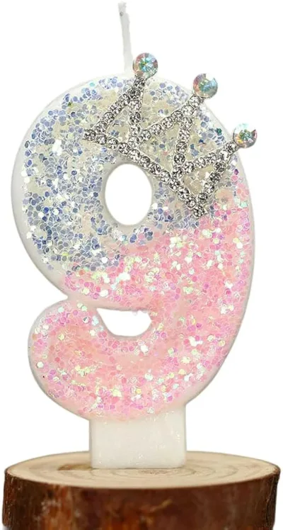 バースデー ナンバー キャンドル 誕生日 ロウソク 数字 誕生日ケーキ ラメ数字 (ブルーピンク, 数字:9)