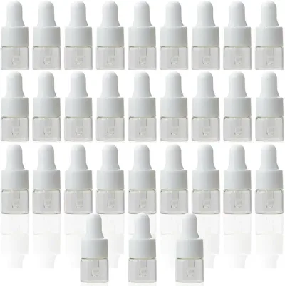 スポイト瓶 スポイトボトル ガラス製 1ml アロマオイル アロマ保存容器 白色 精油 香水 サンプル容器 小分け 詰替えボトル クラフト商材 (透明・白, 30本)