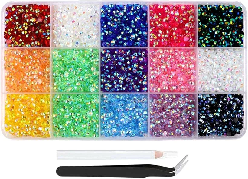 ラインストーン ネイルパーツ デコ 15色 約7500個 (A.ビビッドカラー, 4mm)