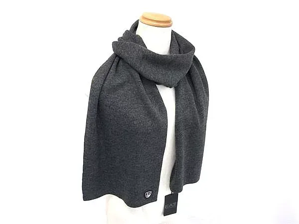 ■新品■未使用■ EMPORIO ARMANI エンポリオアルマーニ EA7 アクリル100% マフラー ストール 防寒具 メンズ グレー系 FX1821