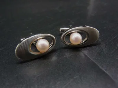 SV925 パール カフスボタン カフリンクス アクセサリー 紳士 ビジネス メンズ シルバー系 DM8855
