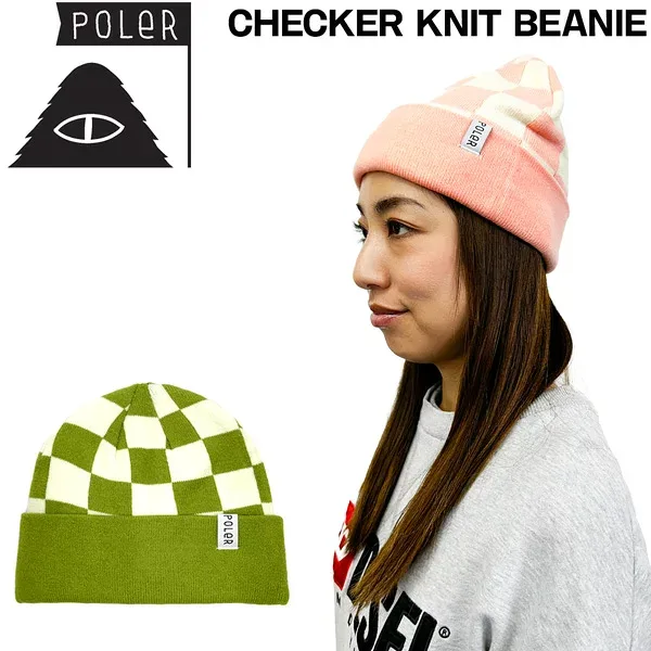 【値下げ】 帽子 ニット帽 ビーニー POLER ポーラー CHECKER KNIT BEANIE チェッカーニットビーニー 人気 トレンド キャンプ メール便