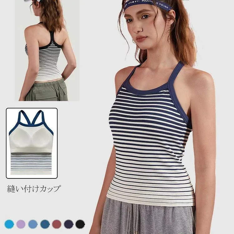 キャミソール 縫い付けカップ スポーツウェア トップス 袖なし 加圧 レディース ヨガ ランニング フィットネスウェア 吸汗速乾