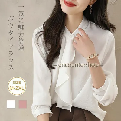 Bowtie Blouse Round Collar Women's Blouse Tops Shirt Formal Spring Autumn