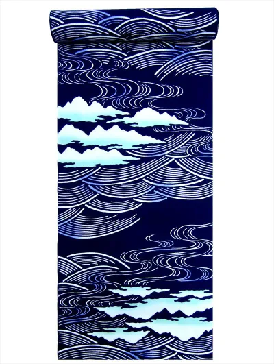 男物 浴衣 反物 No.574 濃紺地・山水柄