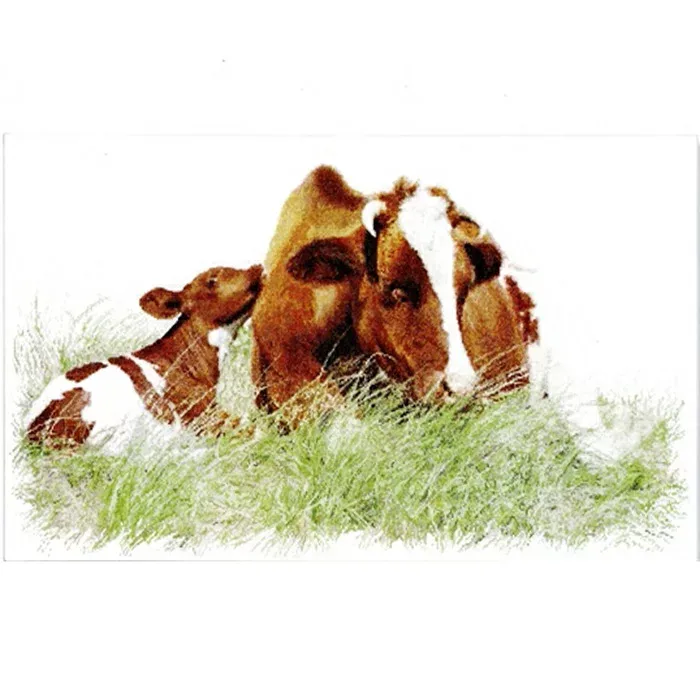 Red Cow 赤い牛 オランダ THEA GOUVERNEURクロスステッチキット449A 輸入刺繍キット 草原に横たわる牛の親子をモチーフ 風景