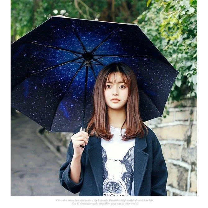 【2025新モデル】 日傘 雨傘 UVカット 晴雨兼用傘 遮光 遮熱 軽量 涼しい 星柄 星空柄 紫外線カット 紫外線対策 傘 折り畳み傘 レディー