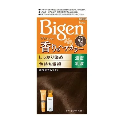 【医薬部外品】ホーユー(株) ビゲン 香りのヘアカラー濃密乳液 密着染め色持ちタイプ 4D 落ち着いたライトブラウン (白髪染め)