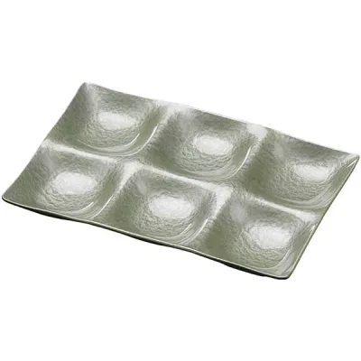 25cm 長角ABS6点プレート/和食器 【グリーン雲流 A】 255×170×24mm 日本製 国産 〔和食 レストラン 居酒屋 店舗 お店〕 緑 飲食店に最適な25cm長角プレート 日本製の高品質な国産トレーで、和食の魅力を引き立てます サイズは255×170×24mmで、使い勝手も抜群 必須アイ