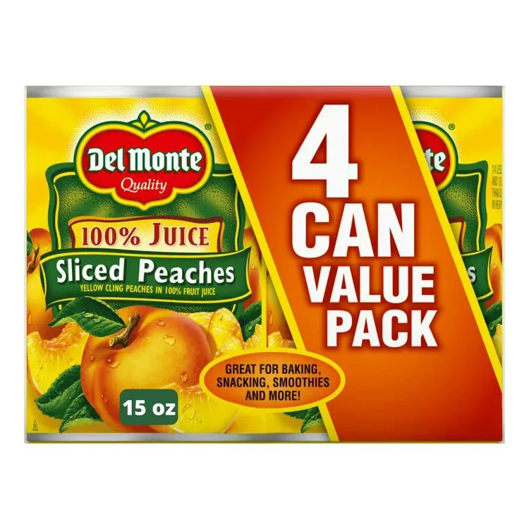 デルモンテ イエロークリング スライスピーチ 100%ジュース漬け 425g 4缶パック Del Monte Yellow Cling Sliced Peaches in 100% Juice, 15 oz Can Pack of 4 【お取り寄せ商品】