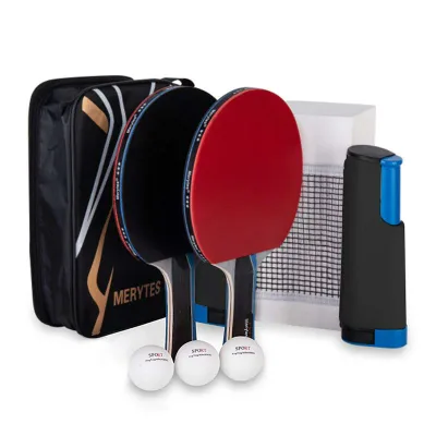 Merytes Portable Table Tennis Racket Portable Table Tennis Set 2 Rackets 6 Ping Pong Balls Table Tennis Equipment Table Tennis Racket Table Tennis Ball