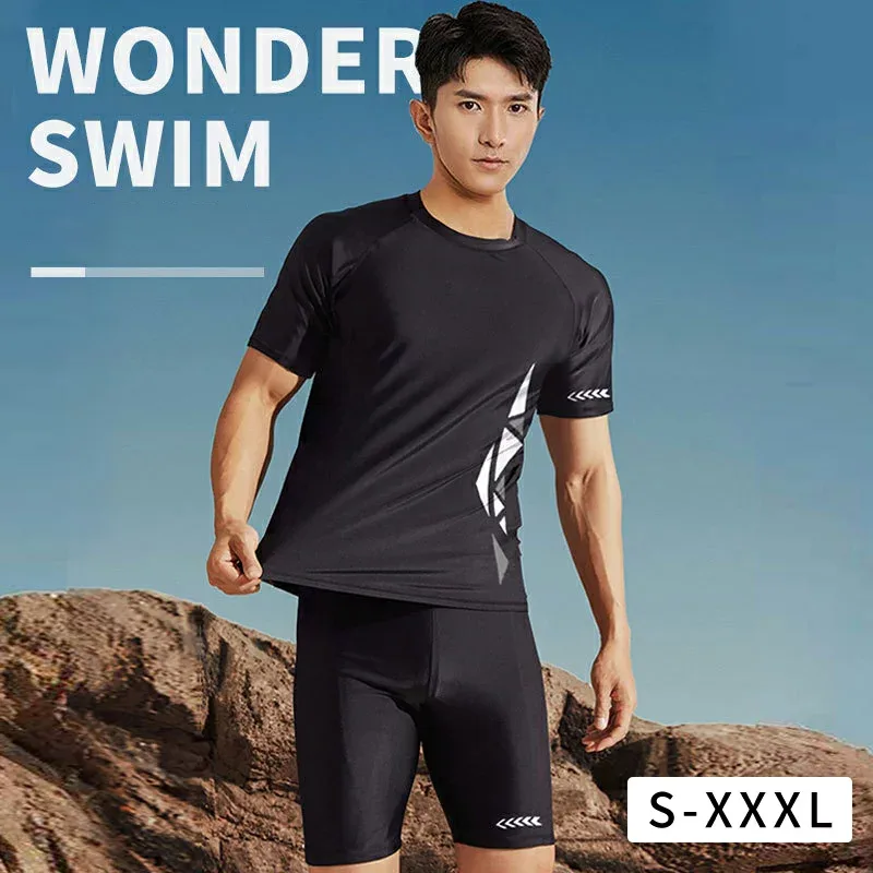 メンズ スイムウェア ラッシュガード 上下セット レディース水着セット S M L XL 2XL 3XLセパレート フィットネス水着 競泳 半袖 スイミングパンツ トレーニング 水中ウォーキング 黒 かっこういい 大きいサイズ