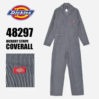 ディッキーズ つなぎ メンズ ヒッコリーストライプ カバーオール DICKIES HICKORY STRIPE COVERALL 48297 作業服 作業着 長袖 仕事着 ウエア ポケット ブランド ストリート シンプル カジュアル ゆったり おしゃれ 開襟 楽ちん ネイビー 紺|slz|