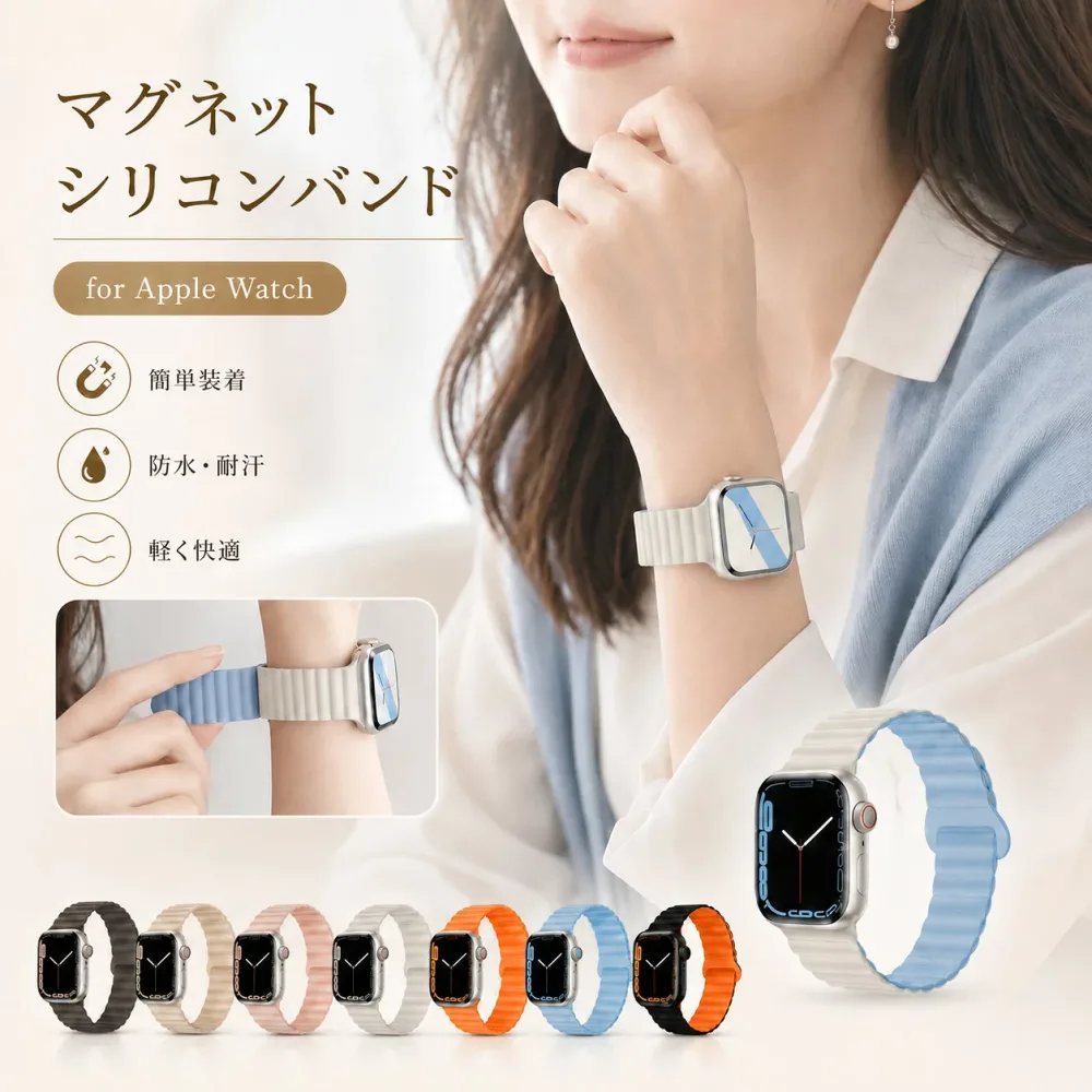 \本日P5倍/【 12シリーズ対応】アップルウォッチ バンド se マグネット シリコン apple watch 44mm 40mm 46mm 45mm 41mm 42mm 38mm ベルト AppleWatch カバー バイカラー ベルトホール SE 9 8 7 6 5 4 3 2 1 防水