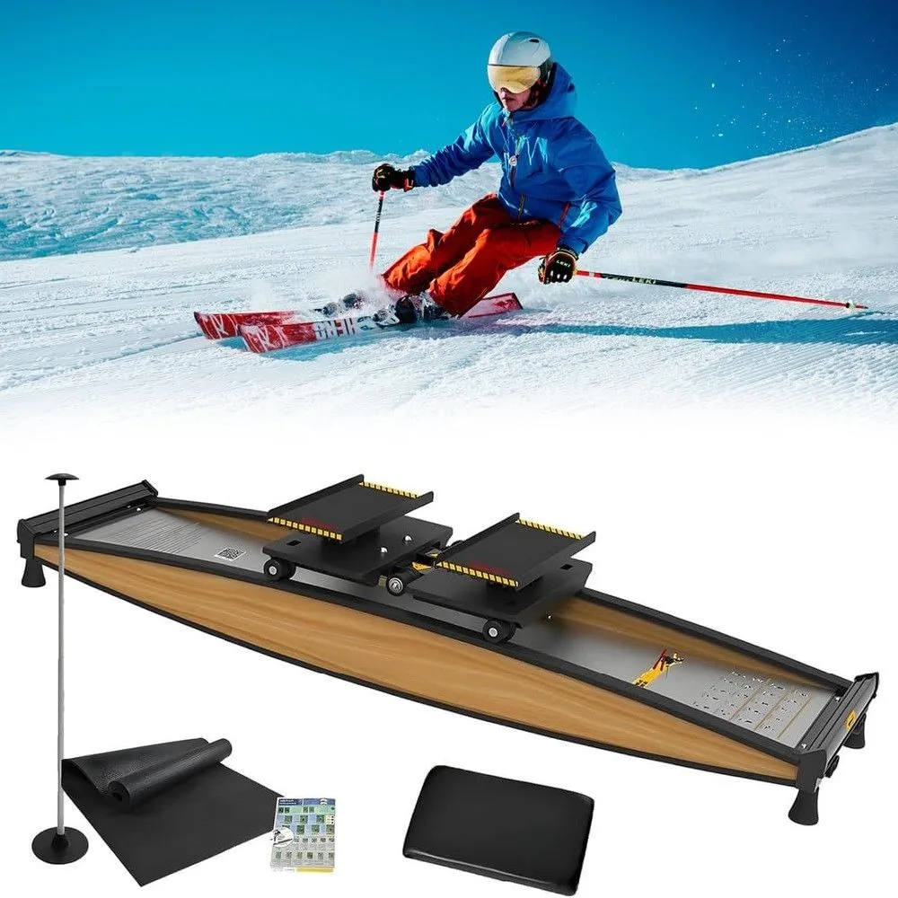 家庭用スキー運動マシン、スキーポールとマット付きスキーシミュレーター、3Dクロストレーナー330ポンド耐荷重、ウエスト?腹部?