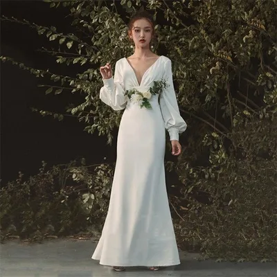 ホワイト ウェディングドレス Aライン 長袖 マキシ丈 ロングドレス ウェディングドレス ファスナータイプ xs~xl Wedding Dre