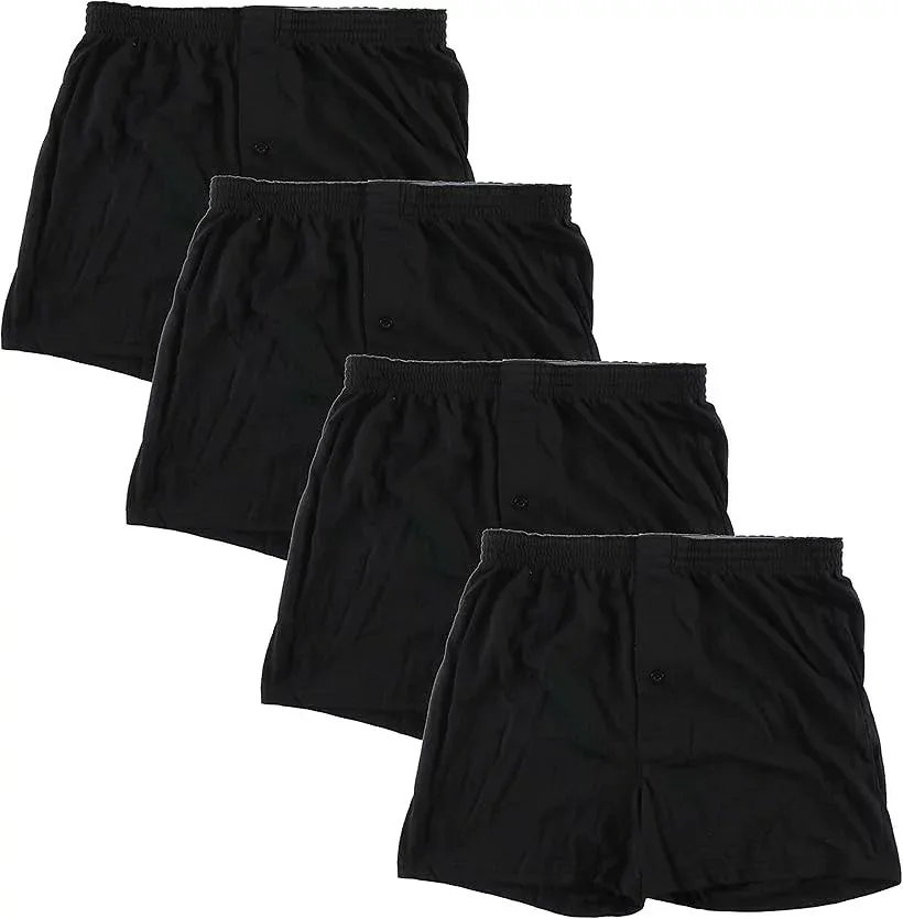 メンズ 無地 ニット トランクス 前開き セット パンツ 下着 4枚セット ブラック 3L (4枚セット ブラック, 3L)