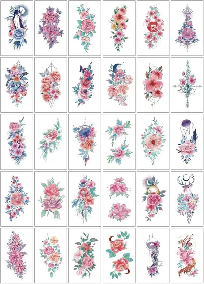 タトゥーシール ボディーシール 30枚セット 防水 TATTOO 入れ墨シール (薔薇カラー)