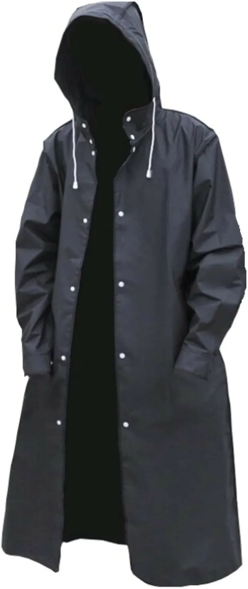 レインコート ロング丈 メンズ レインウェア 通勤 通学 雨具 カッパ フード付 レインポンチョ シンプル XL (ブラック, XL)