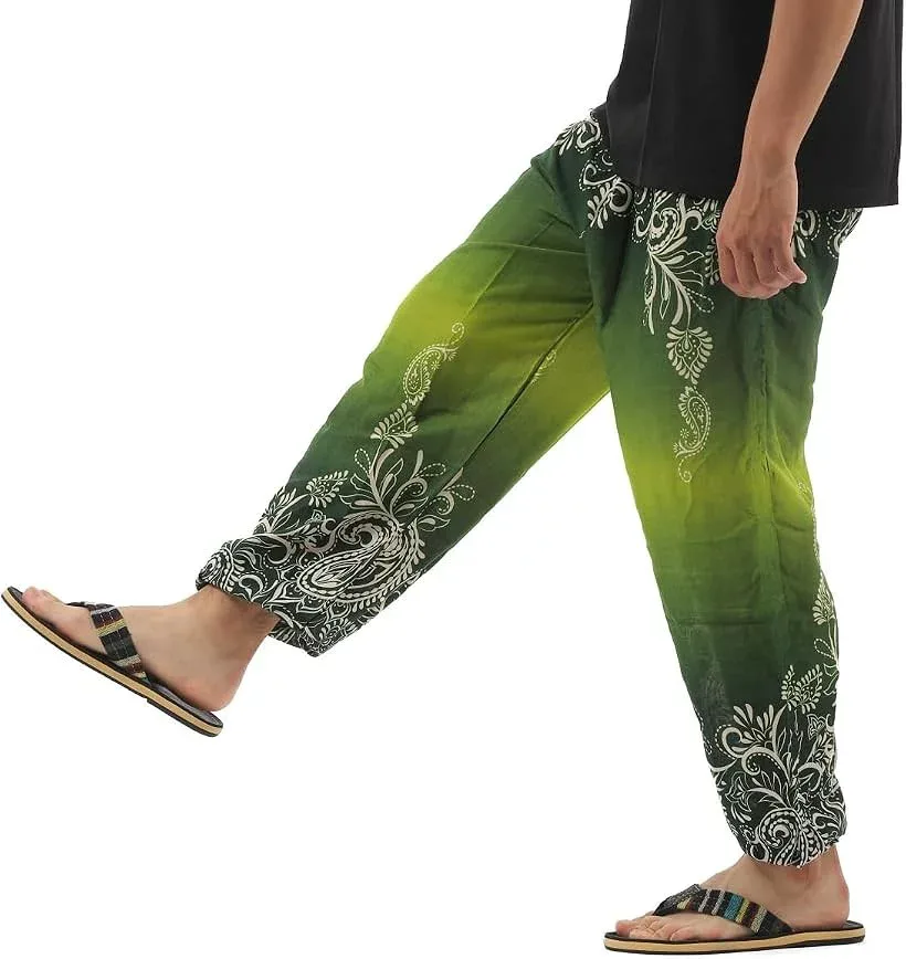 OKI オキ アジアンパンツ サルエルパンツ アラジンパンツ メンズ レディース エスニック ロングパンツ AP-ST4644 (グリーン, Free Size)