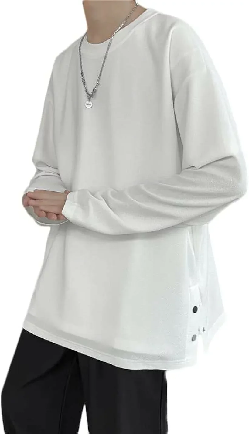 長袖tシャツ メンズ 大きいサイズ ビッグシルエット トップス 秋服 春服 ロンt カットソー おしゃれ ゆったり ファッション (ホワイト, 4XL)