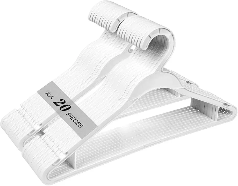 Hxhome ハンガー 衣類ハンガー 洗濯ハンガー 多機能収納 防風フック付き (20pcs-white, 39x20cm)