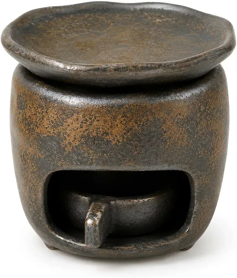 茶香炉 おしゃれ 陶器 アロマポット キャンドル式 茶葉用 お茶の香り 和モダン インテリア リラックス 和室 洋室 ブラウン (ブラウン, ワンサイズ)