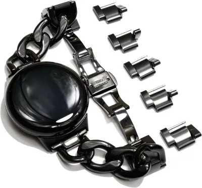 互換品 互換品/代替品 チェーン バンド バタフライバックル ステンレス シルバー 長さ調整 工具不要 GOOGLE PIXEL WATCH (ブラック, GOOGLE PIXEL WATCH 1/2/3/4 41mm)