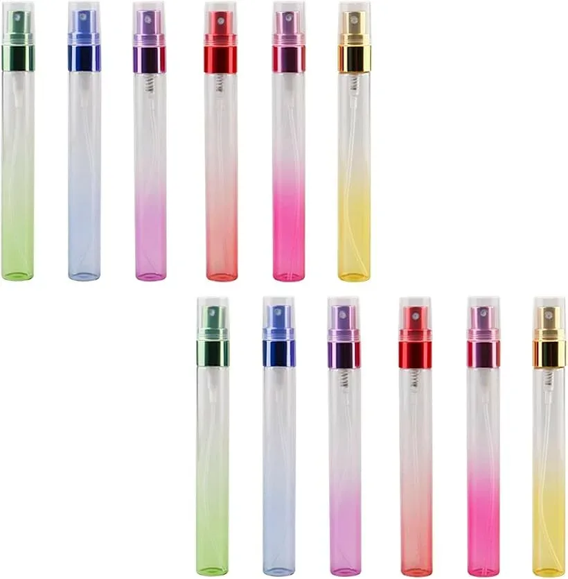 スプレーボトル ガラス製 12本セット 10ml 香水 消毒液 化粧水 アロマ 詰め替え 瓶 携帯用 色付き 6色12本セット (6色12本セット)