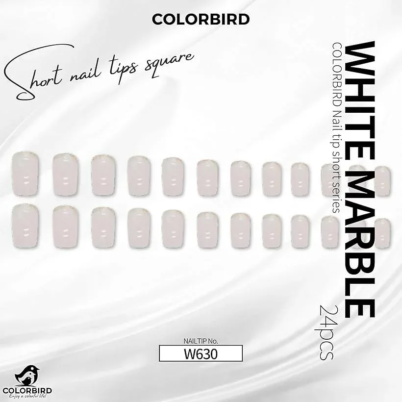 ネイルチップ ショート 24枚 付け爪 短め 可愛い バレリーナ スクエア W630 (白, ショート)