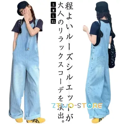 レディース 女性 大きいサイズ ゆったり きれいめ カジュアル 可愛い おしゃれ 秋 夏 春 デニム ワイドパンツ ノースリーブ サロペット 重ね着 オールインワン 着痩せ 体型カバー お呼ばれ